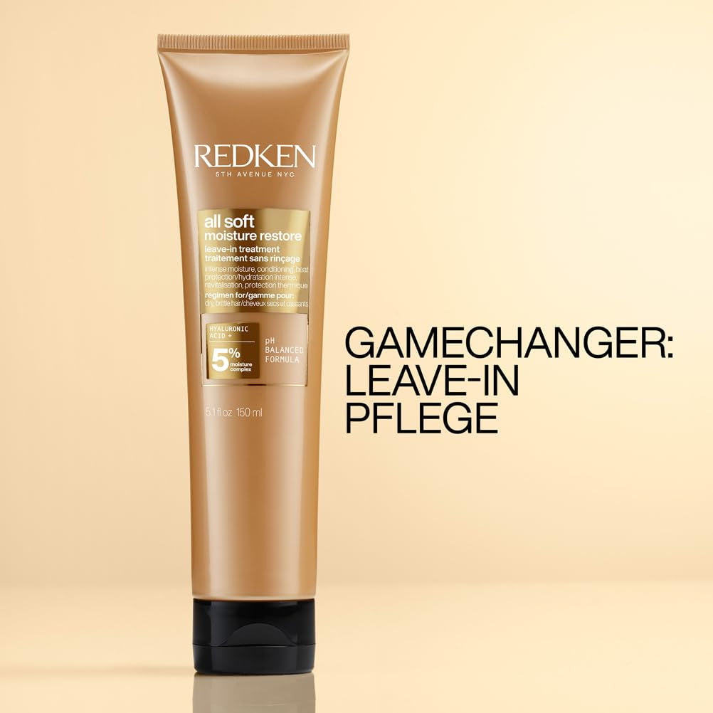 Redken maska do włosów z kwasem hialuronowym do włosów suchych, zapobiegająca puszeniu się i chroniąca przed wysoką temperaturą do 230°C, maska bez spłukiwania All Soft Moisture Restore, 1 x 150 ml Naty Shop maska do włosów