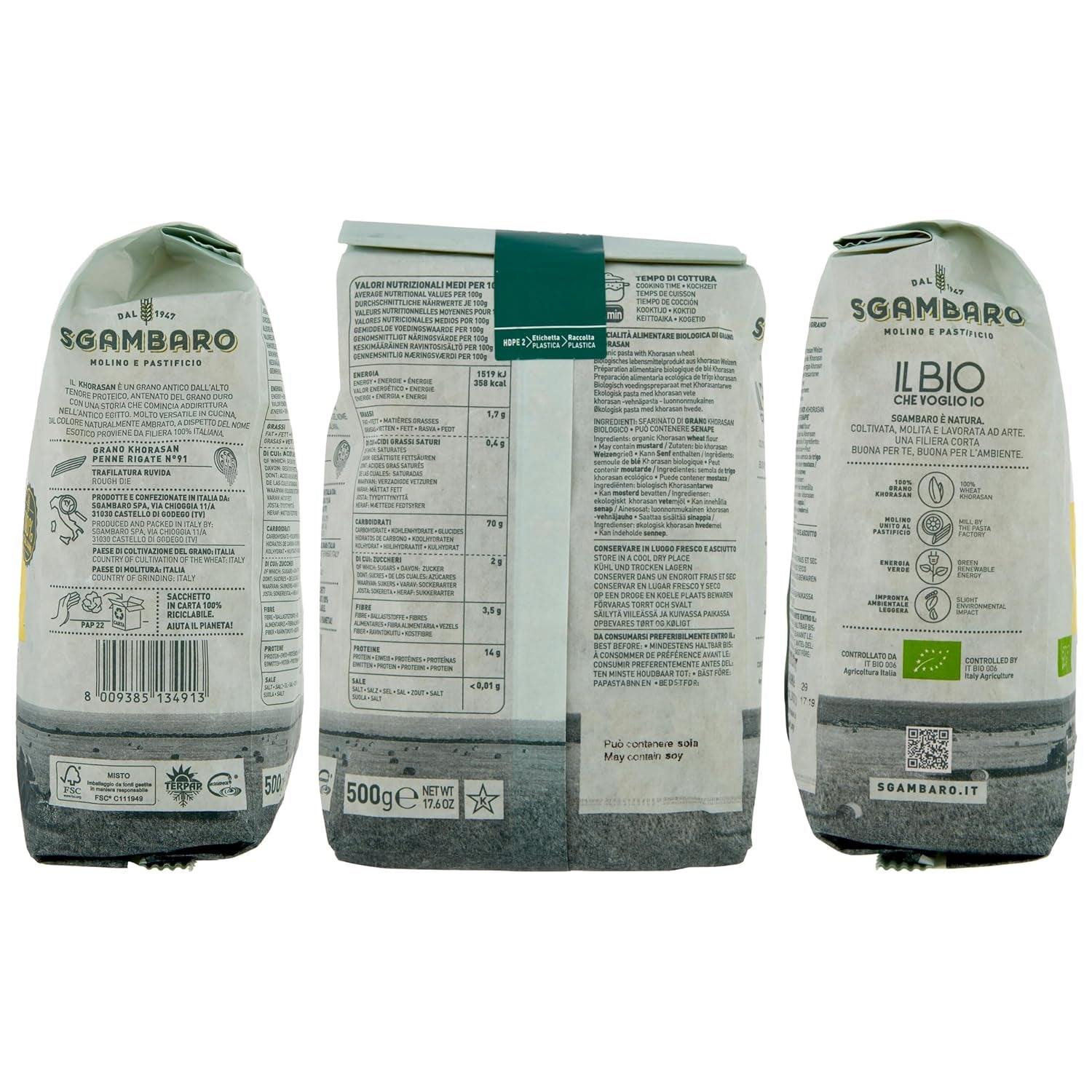 Organiczny makaron Penne Rigate N.91 - 500g z pszenicy Khorasan - Starożytna pszenica, bogata w białko, w 100% uprawiana we Włoszech - Wszechstronny w kuchni i bogaty w składniki odżywcze