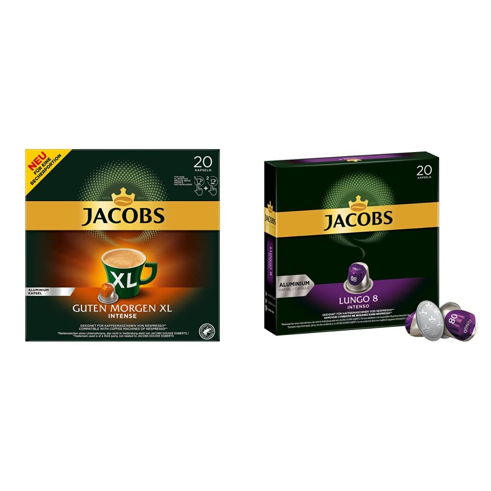 Jacobs Kaffeekapseln Guten Morgen XL Intense - 10er Pack (10 x 20 Getränke) i Kaffeekapseln Lungo Intenso, Intensität 8 z 12, 200 Kapseln kompatybilnych z Nespresso®*, 10 x 20 Getränke