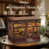 Zestaw narożny z książką CUTEBEE - domki dla lalek DIY, zestaw do budowania miniaturowego domu z oświetleniem LED dla dorosłych, drewniane puzzle 3D i stojak na książki - dekoracja półki na książki i prezent (kawiarnia narożna)