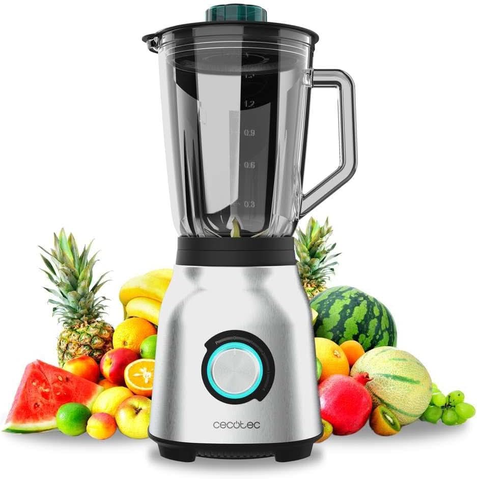 Mikser stojący Cecotec Power Black Titanium 2200MAX Smooth, 2200 W Maximale Leistung, 6 Klingen Aus Edelstahl, funkcja kruszenia lodu, funkcja Turbo i Smoothie, funkcja Autoclean Kitchen Naty Shop Inox 1800 W | 1,5 l + automatyczne czyszczenie