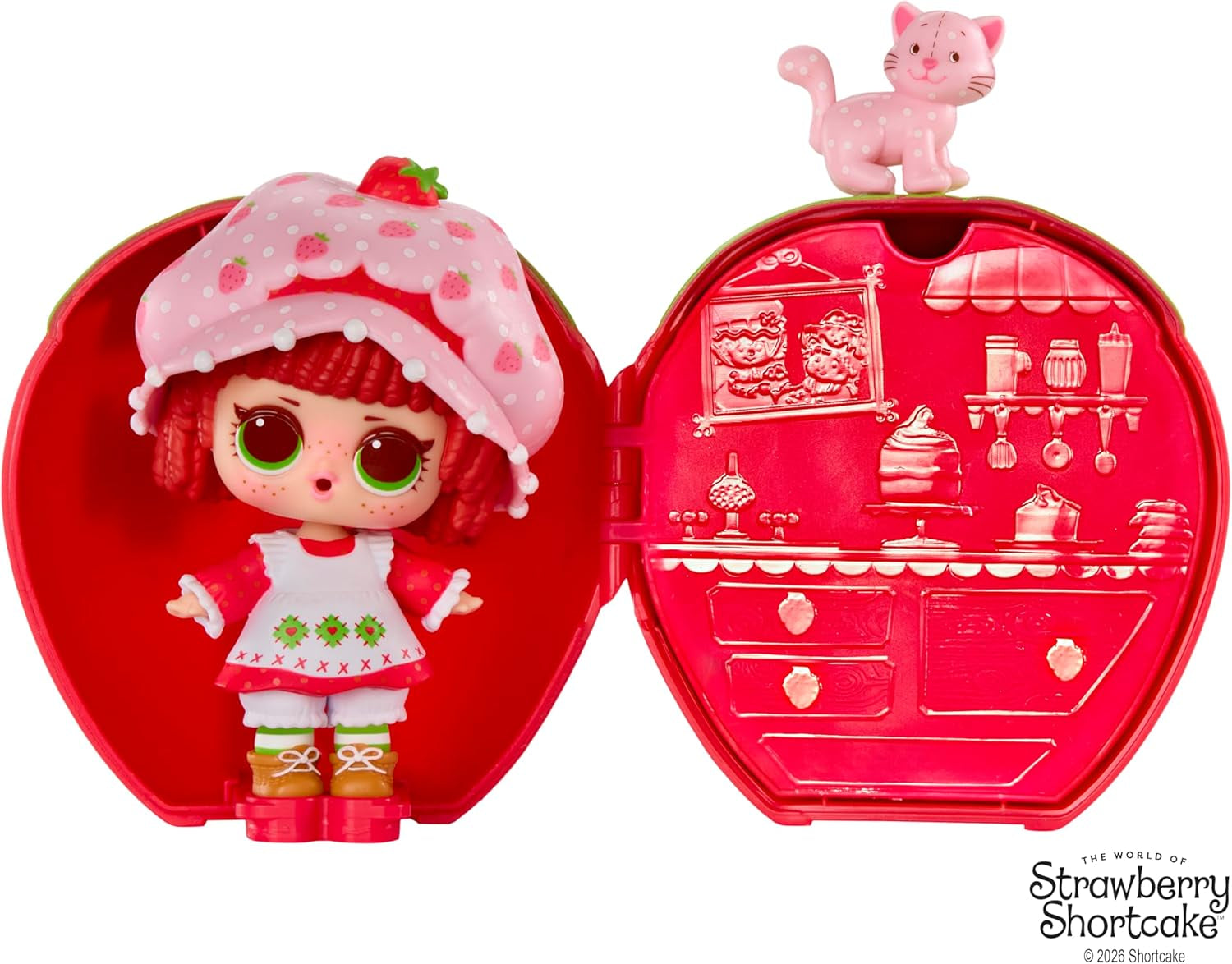 LOL niespodzianka! Loves Strawberry Shortcake Tots - Kolekcjonerskie pachnące lalki z 7 niespodziankami, zwierzakiem, modą, butami, kapeluszem, zestawem do zabawy z truskawkowym ciastkiem Cabrio, wiek 4+