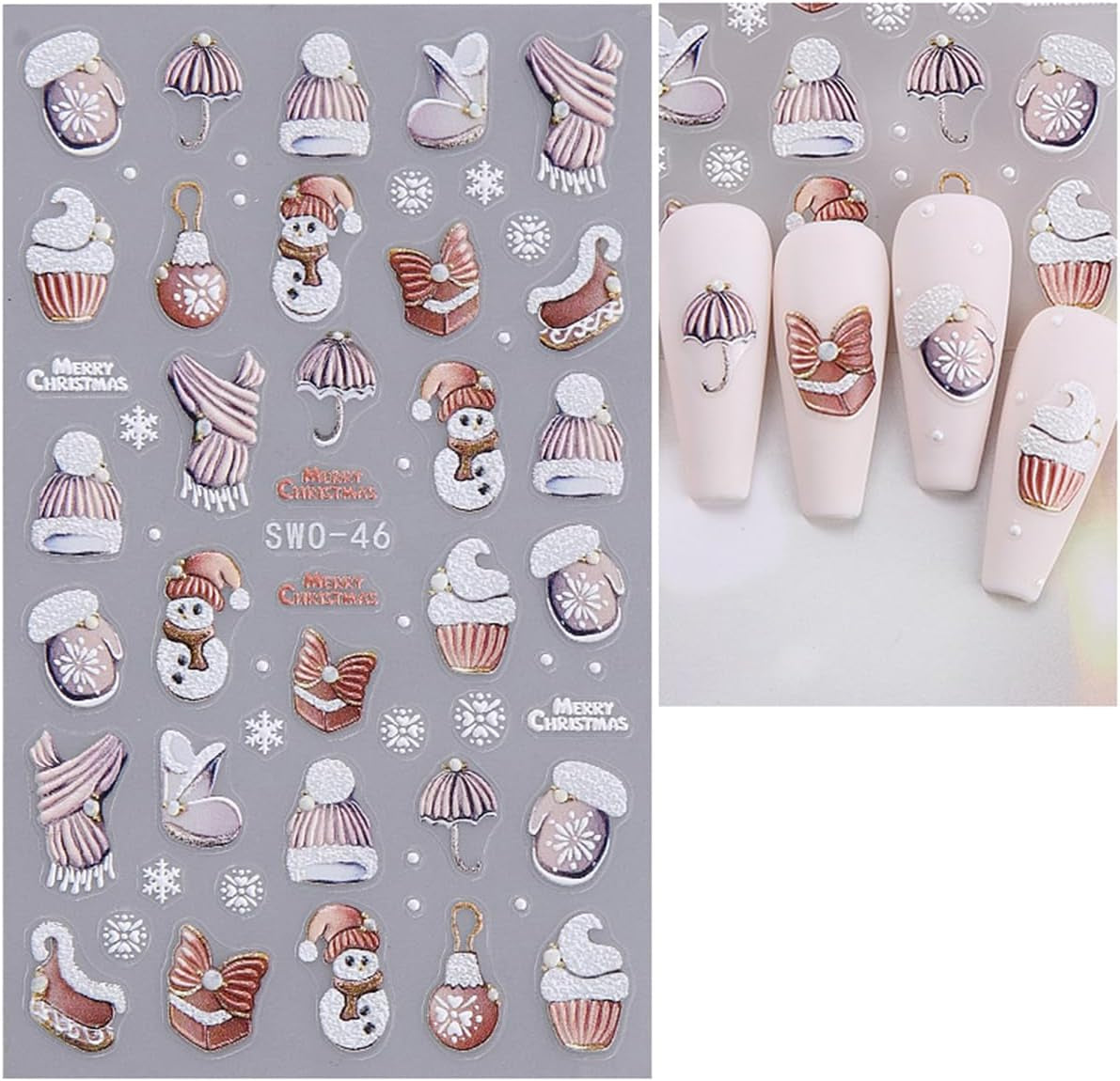 JMEOWIO Nagelsticker Weihnachten 6 Blatt Nail Art Naklejka Selbstklebend Nagelaufkleber Schneeflocke Winterurlaub Niedlich Dekoration Nageldesign Zubehör