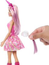 Lalki Barbie Jednorożec z kolorowymi fantastycznymi włosami, strojami z gradientowymi kolorami i fantastycznymi akcesoriami z motywem jednorożca, lalki HRR13 Naty Shop