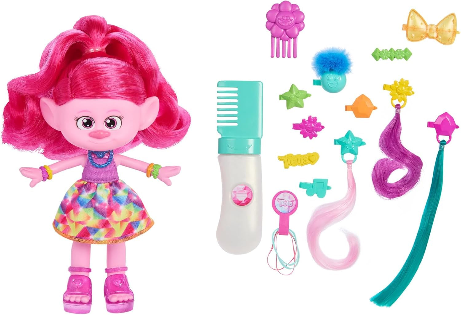 Mattel DREAMWORKS TROLLS Together Strong - smaczna lalka Queen Poppy Fashion - ponad 15 akcesoriów, brokatowy grzebień, zmywalny brokatowy żel, dla dzieci w wieku powyżej 3 lat, HNF25 Naty Shop lalki Queen Poppy