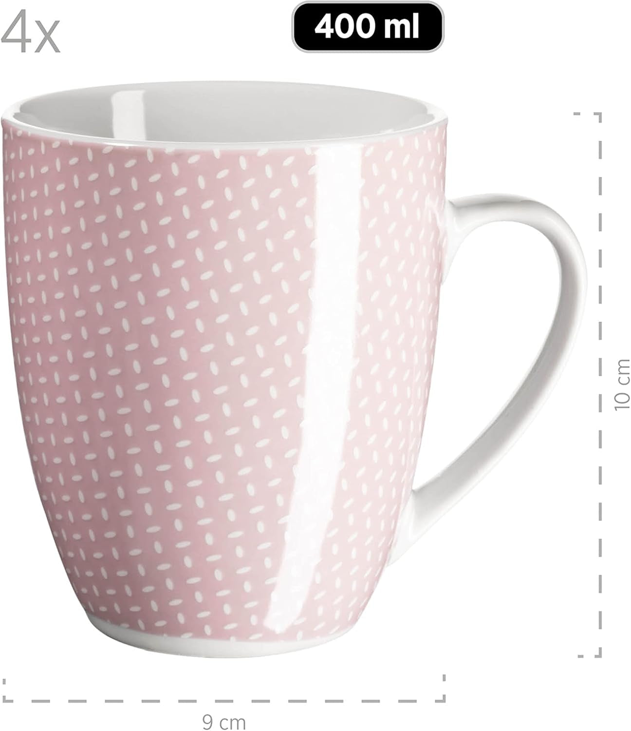 MĘSER Kitchen Time II, Zestaw zastawy stołowej dla 4 osób, Serwis łączony z 16 sztuk w pastelowych kolorach z subtelnym wzorem, Porcelana, Różowy