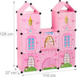 Półka do pokoju dziecięcego Relaxdays, zamek księżniczki, plastik, szafka DIY z drzwiami, HBT: 128 x 110 x 37 cm, różowy Naty Shop Dollhouses