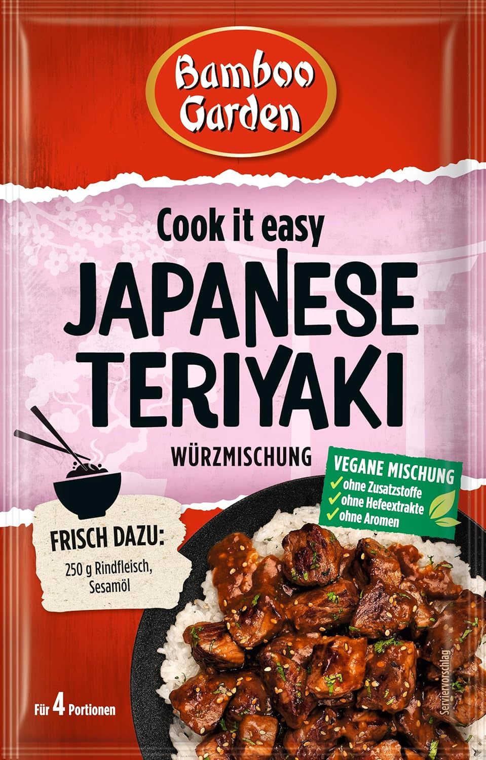 Bamboo Garden - Teriyaki Seasoning Mix , Gewürzmischung für Teriyaki , Für 4 Portionen , Ohne Geschmackverstärker und Konservierungsstoffe , 1 x 25 g (Verpackungsdesign kann abweichen)
