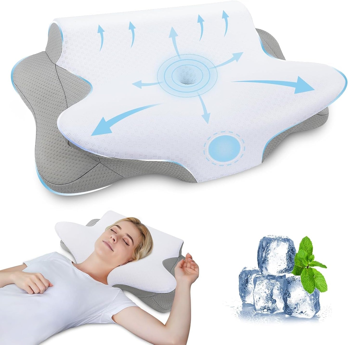 SAHEYER Poduszka pod szyję 2 w 1 Ergonomiczna poduszka podtrzymująca szyję i poduszka pod szyję Poduszka ortopedyczna dla osób śpiących na boku Poduszka z pianki Memory dla osób śpiących na boku Poduszki ortopedyczne na plecy i brzuch Naty Shop szary
