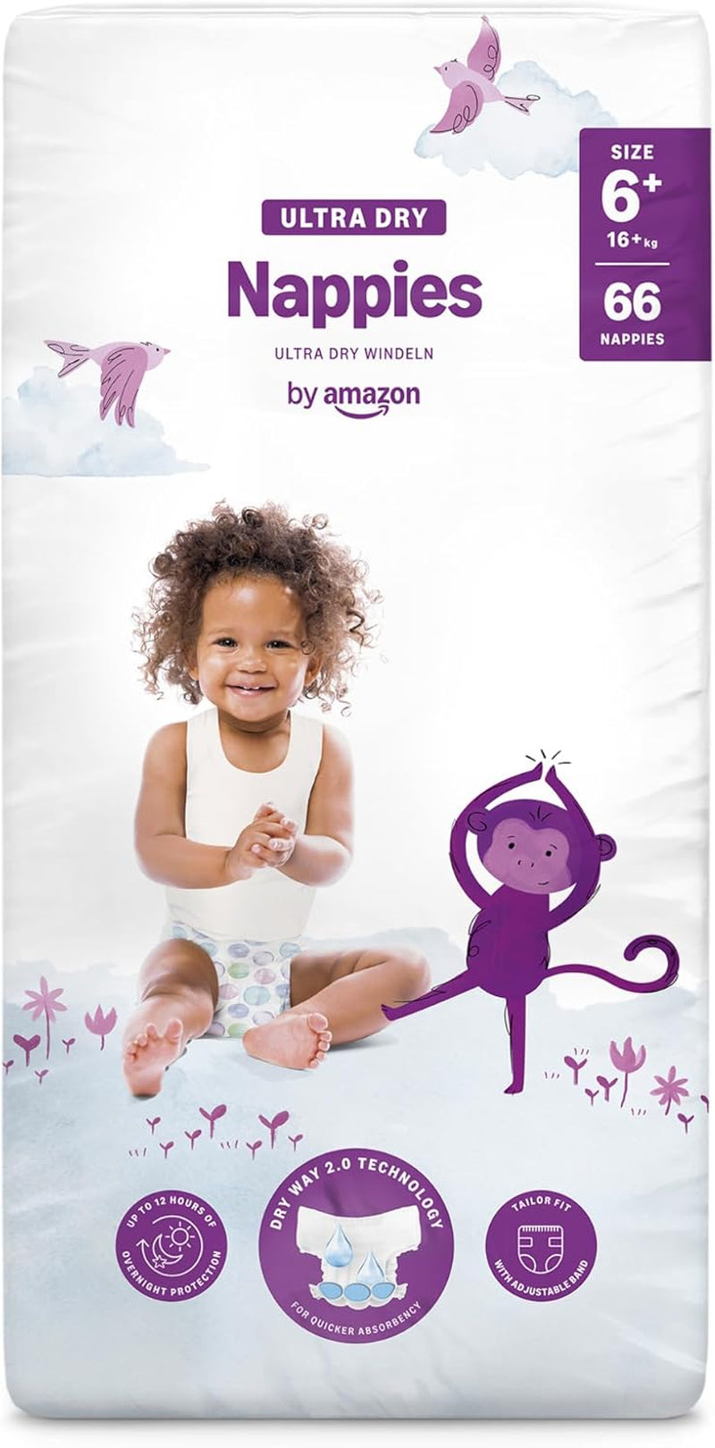Pieluchy Amazon Ultra Dry, rozmiar 1 (2-5 kg) - pudełko miesięczne, białe, 96 sztuk (2 opakowania po 48) (dawniej marka Mama Bear, identyczny produkt)