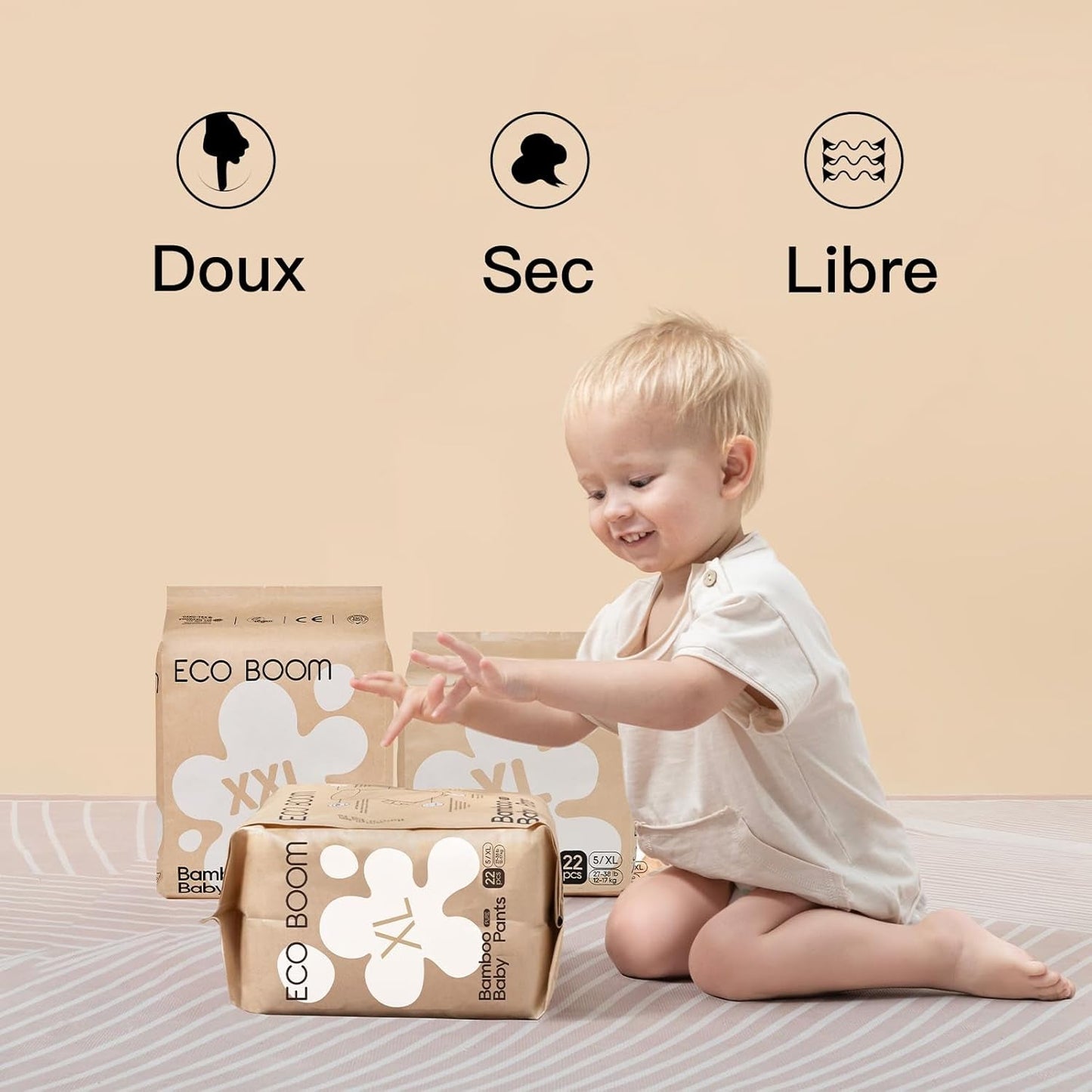 ECO BOOM Bambusowe pieluchy dla niemowląt - Rozmiar 6 (20kg), Roślinne pieluszki typu pull-up (17szt) - Premium Organic, Bezzapachowe, Przyjazne dla skóry, Super chłonne