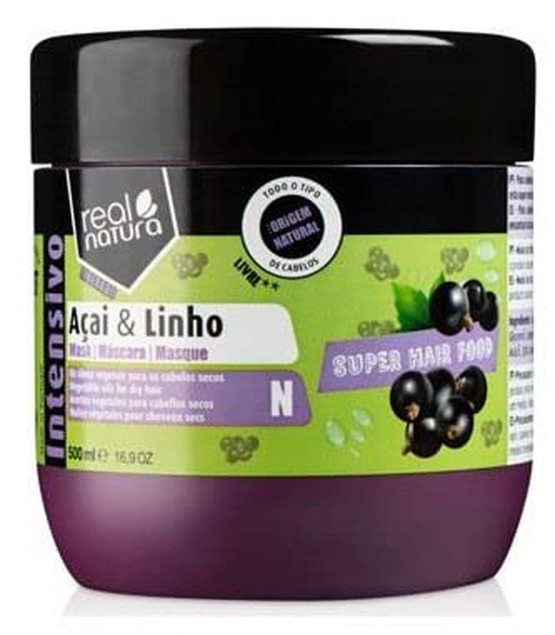 - Super Hair Food Mask Açaí i Siemię Lniane 500 ml - Uniseks - Intensywna pielęgnacja dla mocnych i zdrowych włosów Naty Shop Hair Mask Tytuł domyślny