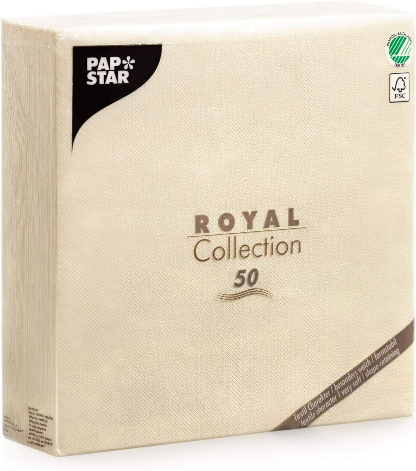 Serwetki Papstar, Champagne Royal Collection Serwetki papierowe 1/4, rozmiar 40 x 40 cm, 1 x 50-pak, szampan / krem