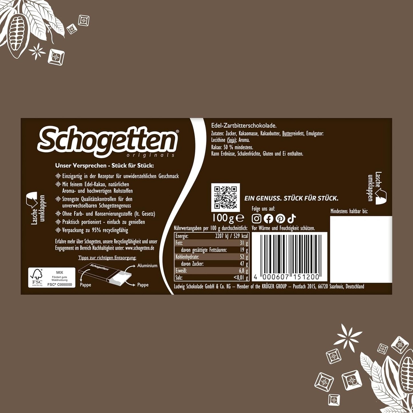 Czekolada gorzka Schogetten (50% kakao), 100 g