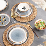 Moritz & Moritz TARENTO 24-częściowy zestaw obiadowy dla 6 osób, szary - Elegancki zestaw talerzy z kamionki wysokiej jakości - Zestaw obiadowy zawiera 6 talerzy obiadowych, 6 talerzy deserowych, 6 talerzy obiadowych i 6 filiżanek