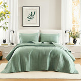Zestaw kołder Comfort Spaces Kienna, luksusowy letni koc z podwójnym ściegiem, lekka, miękka, pościel przez cały rok, pasujące poszewki na poduszki, biały, koc na łóżko king size (264,2 x 228,6 cm), kołdry i kołdry Naty Shop Narzuta typu Queen Oversized Sage Gland (102 "X 118")