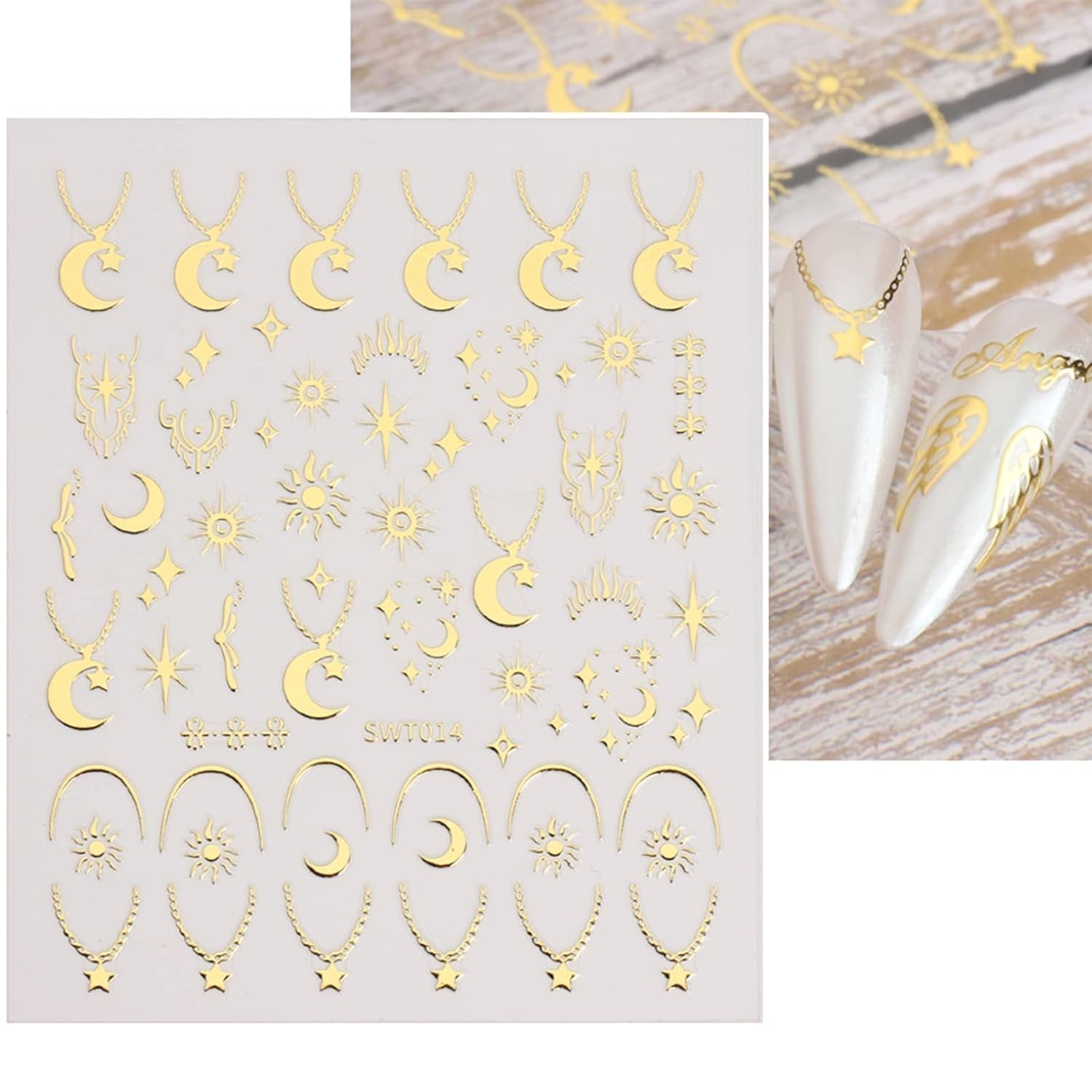 JMEOWIO Nagelsticker Mond Stern 9 Blatt Nail Art Naklejka Selbstklebend Nagelaufkleber Bunter Dekoration Nageldesign Zubehör