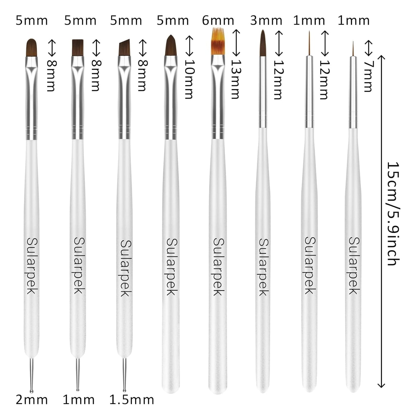 Sularpek 8 Stück Nagel Pinsel Set, Pinsel Für Gelnägel, Nageldesign Pinsel, Narzędzia do zdobienia paznokci, Nailart Pinsel Für Gel Acryl Nägel Nailart