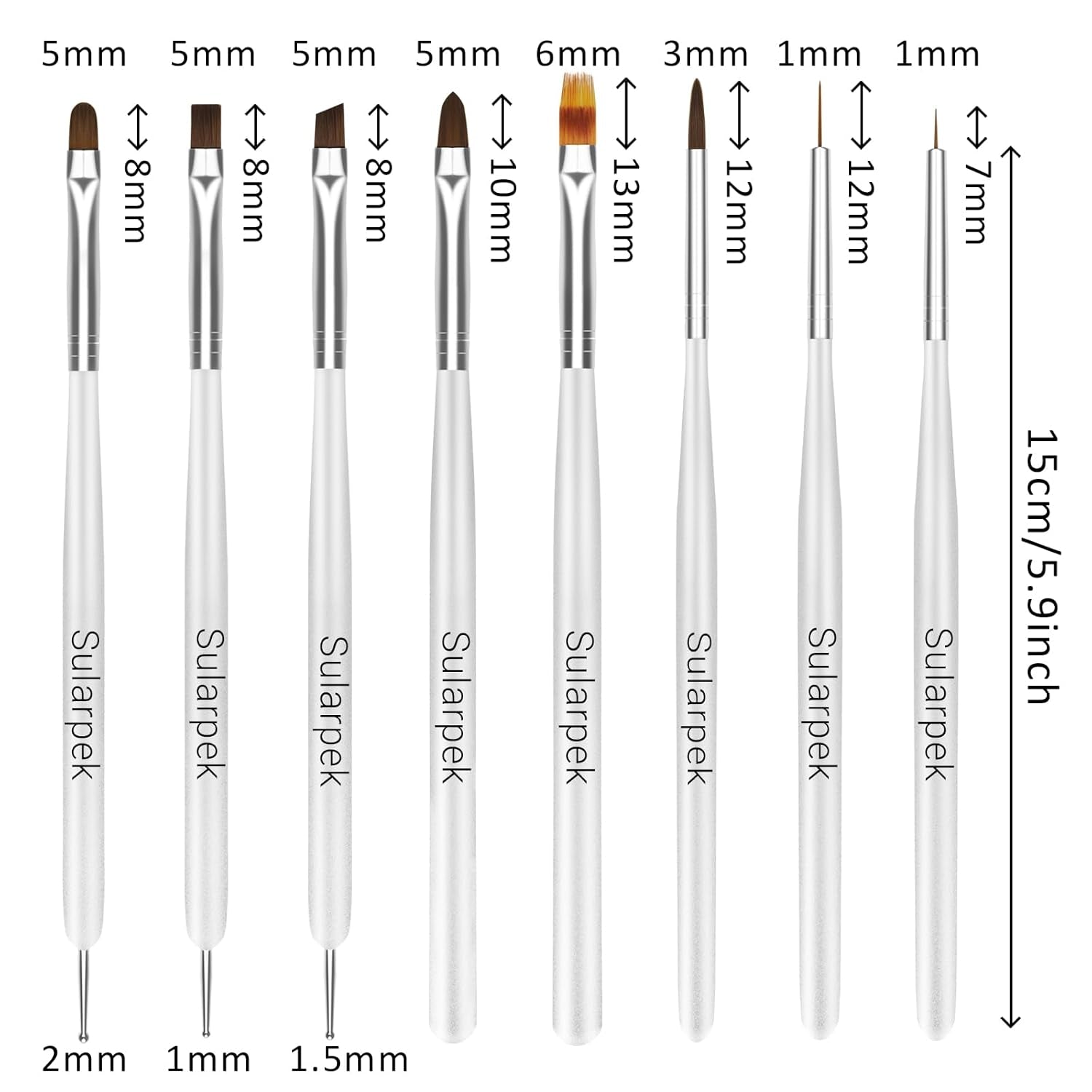 Sularpek 8 Stück Nagel Pinsel Set, Pinsel Für Gelnägel, Nageldesign Pinsel, Narzędzia do zdobienia paznokci, Nailart Pinsel Für Gel Acryl Nägel Nailart