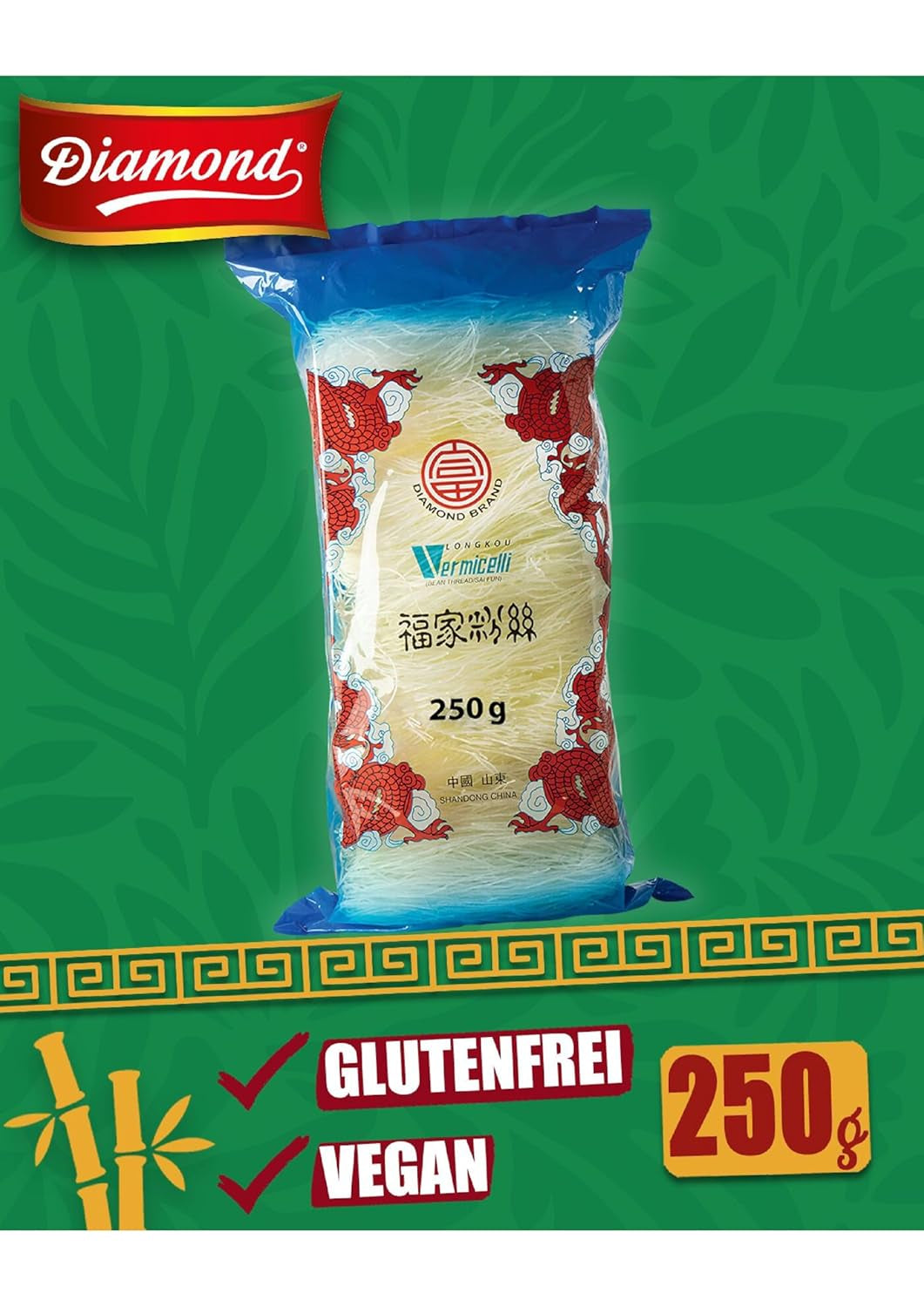 Makaron szklany DIAMOND, makaron długi szklany, naturalnie wegański i bezglutenowy - 1 x 250 g
