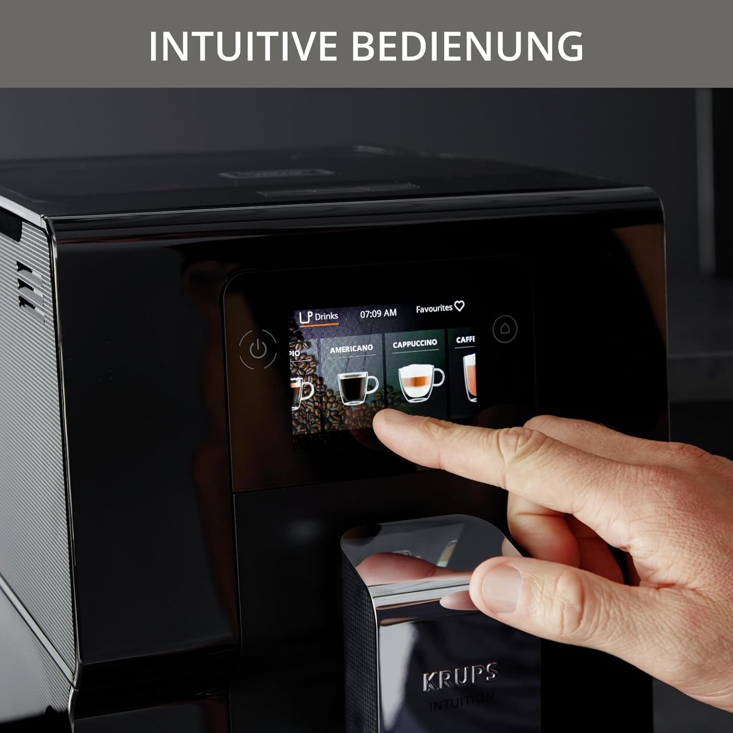 Krups Intuition Preference w pełni automatyczny ekspres do kawy z obsługą jak w smartfonie, kolorowy ekran dotykowy 3,5", technologia Smart Slide, intuicyjny system oświetlenia, pojemność 11 napojów, pojemnik na mleko, EA873810