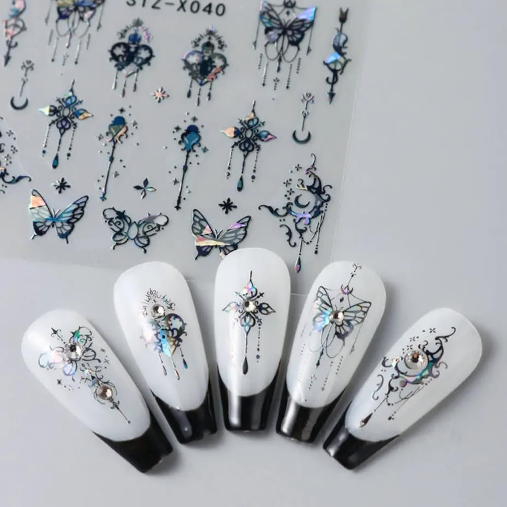 3D Metallic Schwarz Schmetterling Nagelsticker - Laser Pink Aurora Nagelaufkleber - Punk Butterfly Nail Art Naklejki - Srebrne naklejki do paznokci - Nageldesign Zubehör