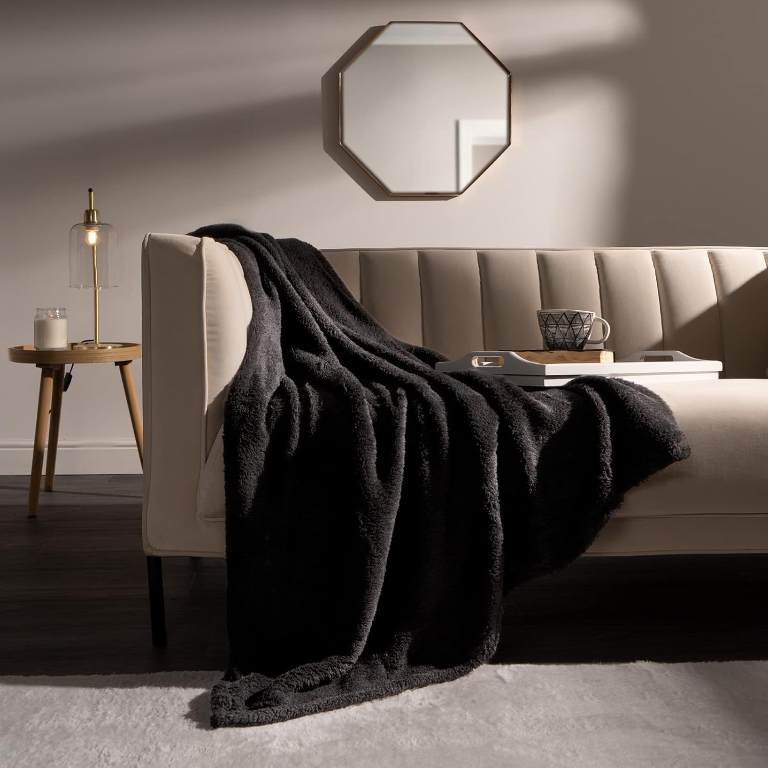 Brentford's Teddy Koc polarowy Duży koc na łóżko Pluszowy Super miękki, ciepły Sofa Narzuta na łóżko Czarny - 150 x 200 cm Łóżka i koce Besuche den Brentfords-Store