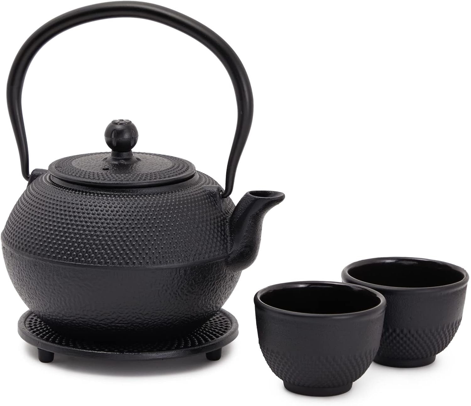 Japoński zestaw do herbaty Juvale z żeliwnym czajnikiem (1200 ml), spodkiem i 2 filiżankami, zestaw do herbaty w stylu Tetsubin, czarny