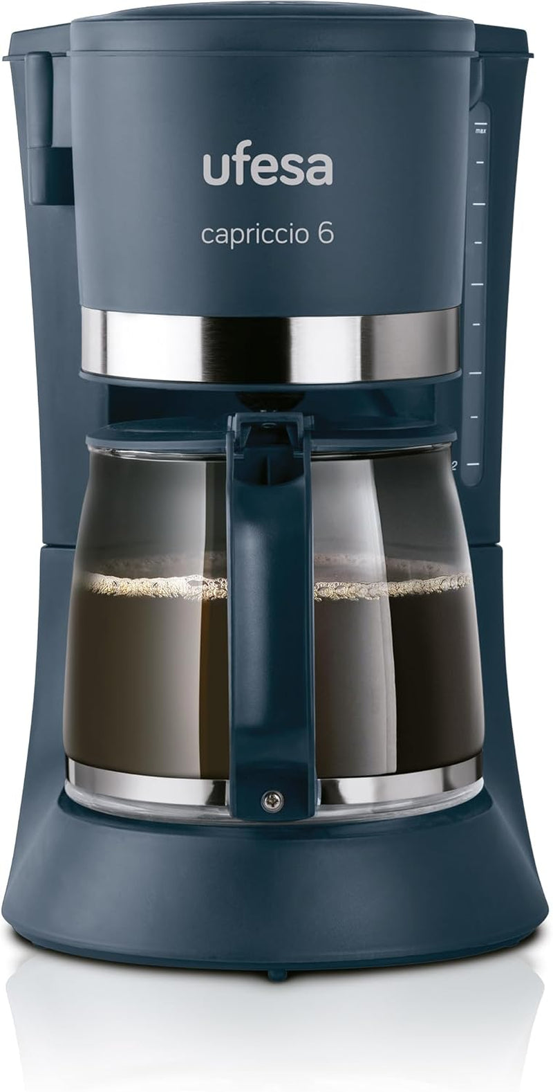 Ufesa CG7114 Capriccio ekspres do kawy przelewowy, 6 filiżanek, 600W, karafka 0,6L, system zapobiegający kapaniu, automatyczne wyłączanie, niebieski