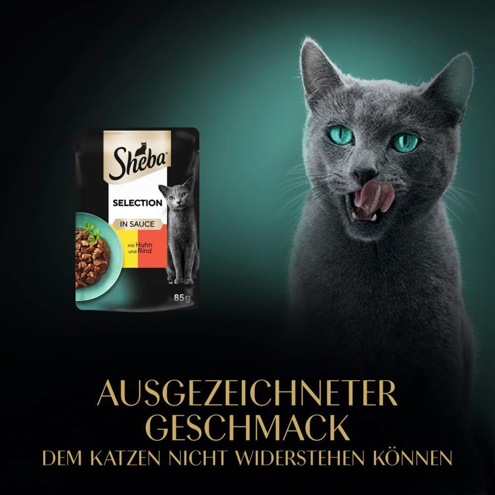 Mokra karma dla kotów Sheba Selection w torebkach porcjowanych z kurczakiem i wołowiną w sosie 28x85g