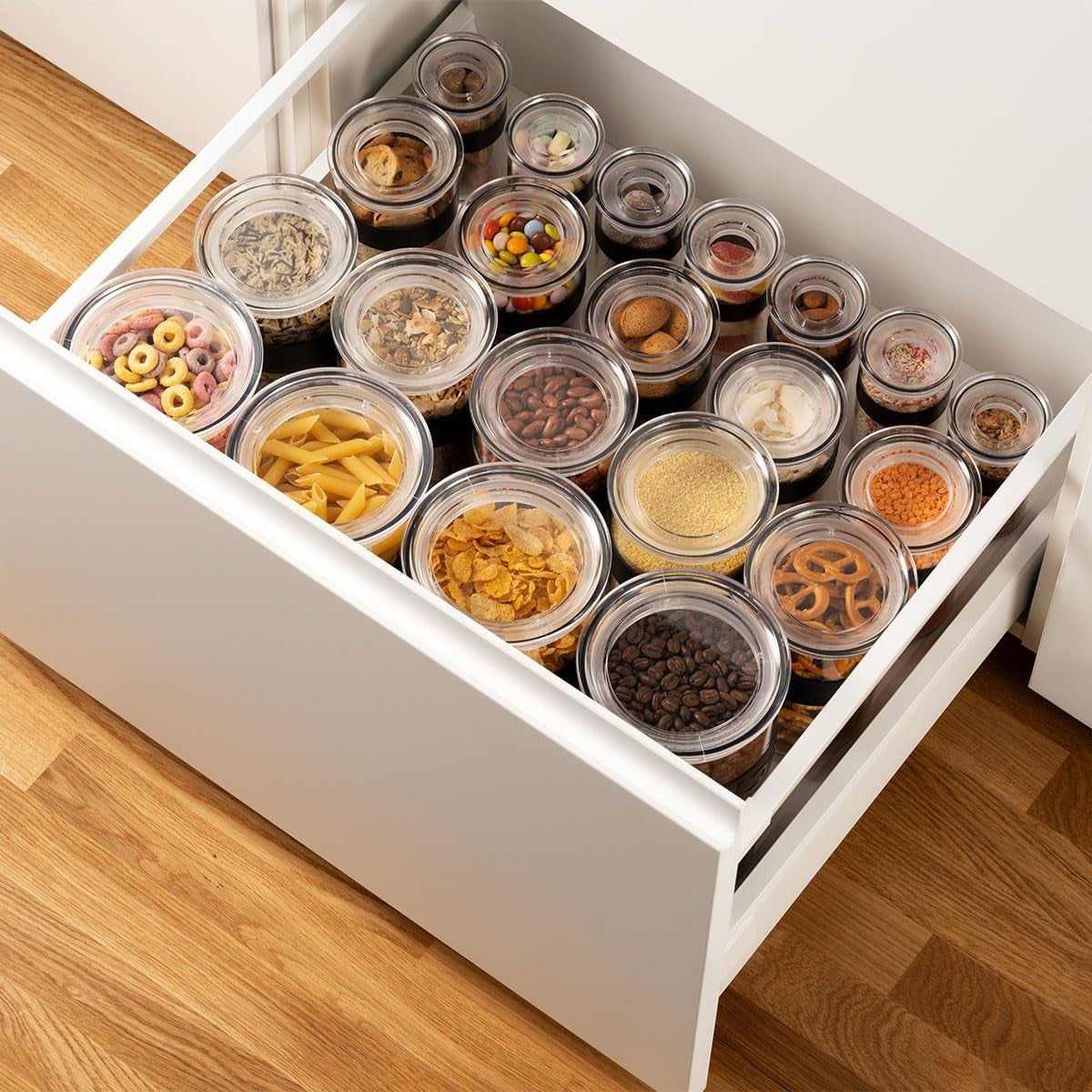 Słoiki do przechowywania BODUM PRESSO, plastikowe, czarne, 4 x 0,25 l, 3 x 0,6 l, 3 x 1 l, 2 x 2 l Pudełka do przechowywania żywności Naty Shop