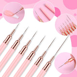 6 Stück Liner Pinsel Nailart Nageldesign Zestaw Pinsel Dünn Acryl Nagelpunkt-Zeichenwerkzeug Nägel Dünne Nagelpinsel Zestaw Für Lange Linien, Dünne Detale, Feines Zichnen 5/7/9/11/15/25 Mm（Rosa）