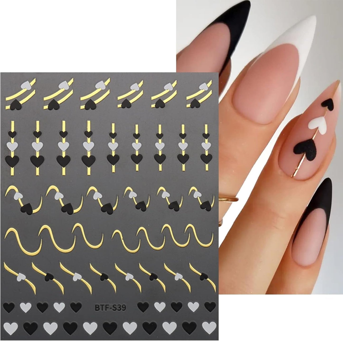 JMEOWIO Nagelsticker Herz Linien Blumen 9 Blatt Nail Art Naklejka Selbstklebend Nagelaufkleber Bunte Dekoration Nageldesign Zubehör