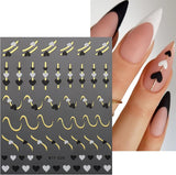 JMEOWIO Nagelsticker Herz Linien Blumen 9 Blatt Nail Art Naklejka Selbstklebend Nagelaufkleber Bunte Dekoration Nageldesign Zubehör