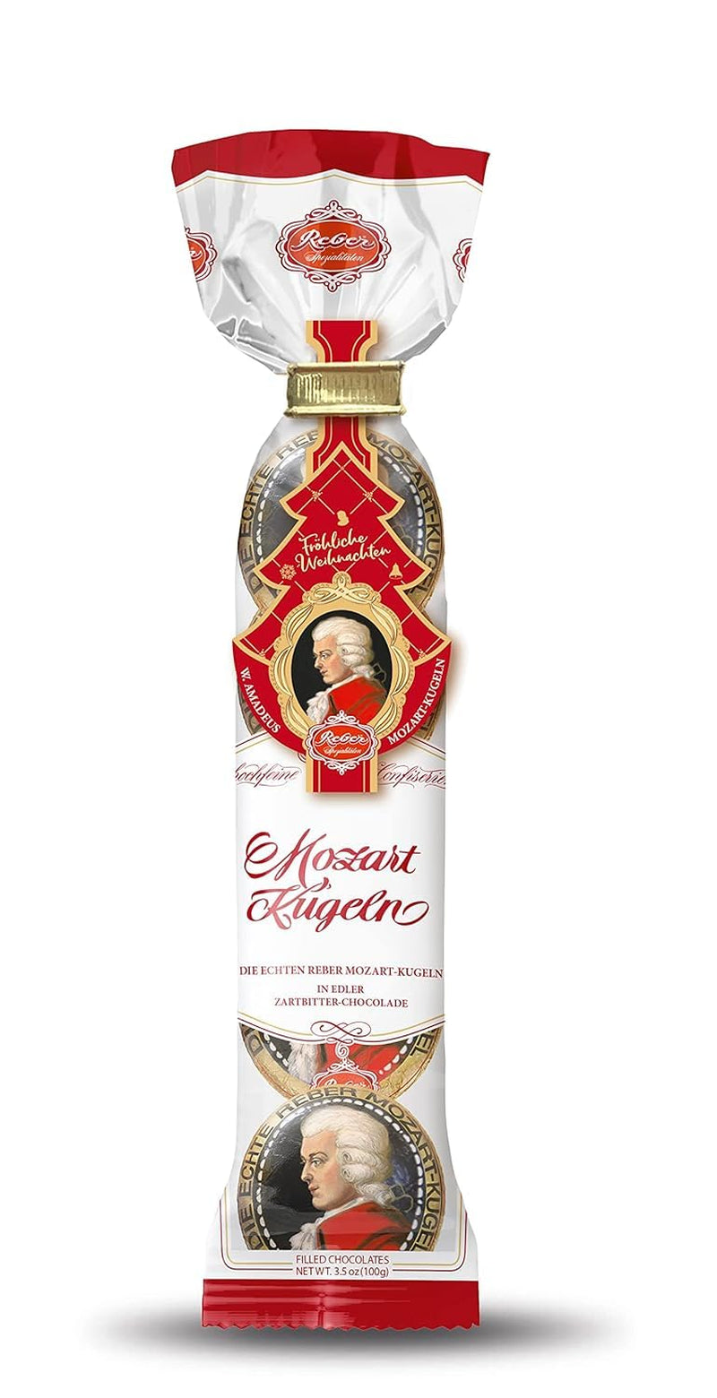 Kulki Reber Mozart - 5 torebek po 5 słodyczy w wydaniu świątecznym - Autentyczne kulki Reber Mozart, wykonane z ciemnej czekolady, marcepanu i nugatu