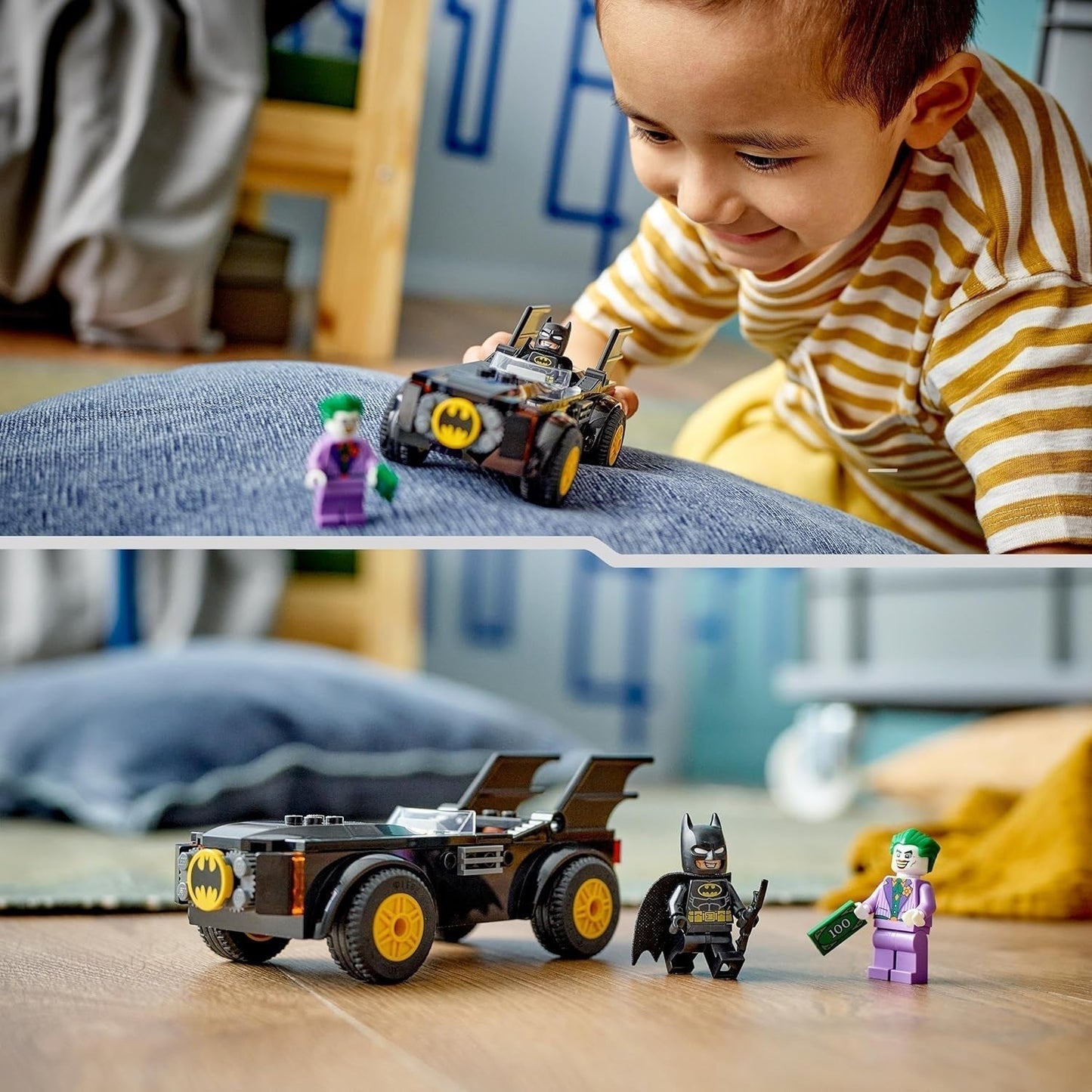 LEGO 76264 Pościg DC w Batmobilu: Batman kontra Batman Zestaw samochodzików Jokera, Zestaw startowy superbohatera z 2 minifigurkami, Zabawka dla przedszkolaków, chłopców i dziewcząt od 4. roku życia, Zestawy do szybkiego montażu Besuche den LEGO-Store