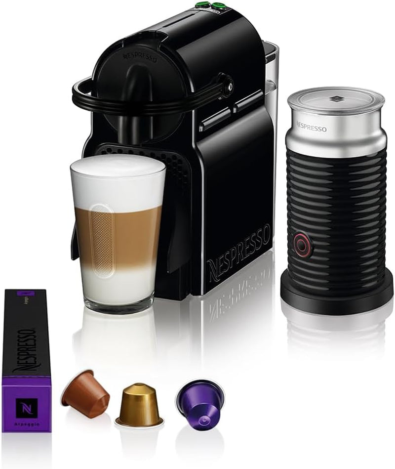 Ekspres na kapsułki Nespresso De'Longhi EN 80.B Inissia, pompa wysokociśnieniowa i funkcja oszczędzania energii, automatyczne wyłączanie po 9 minutach, pojemność filiżanki na espresso i płuco, zbiornik na wodę 0,7 l, kolor czarny