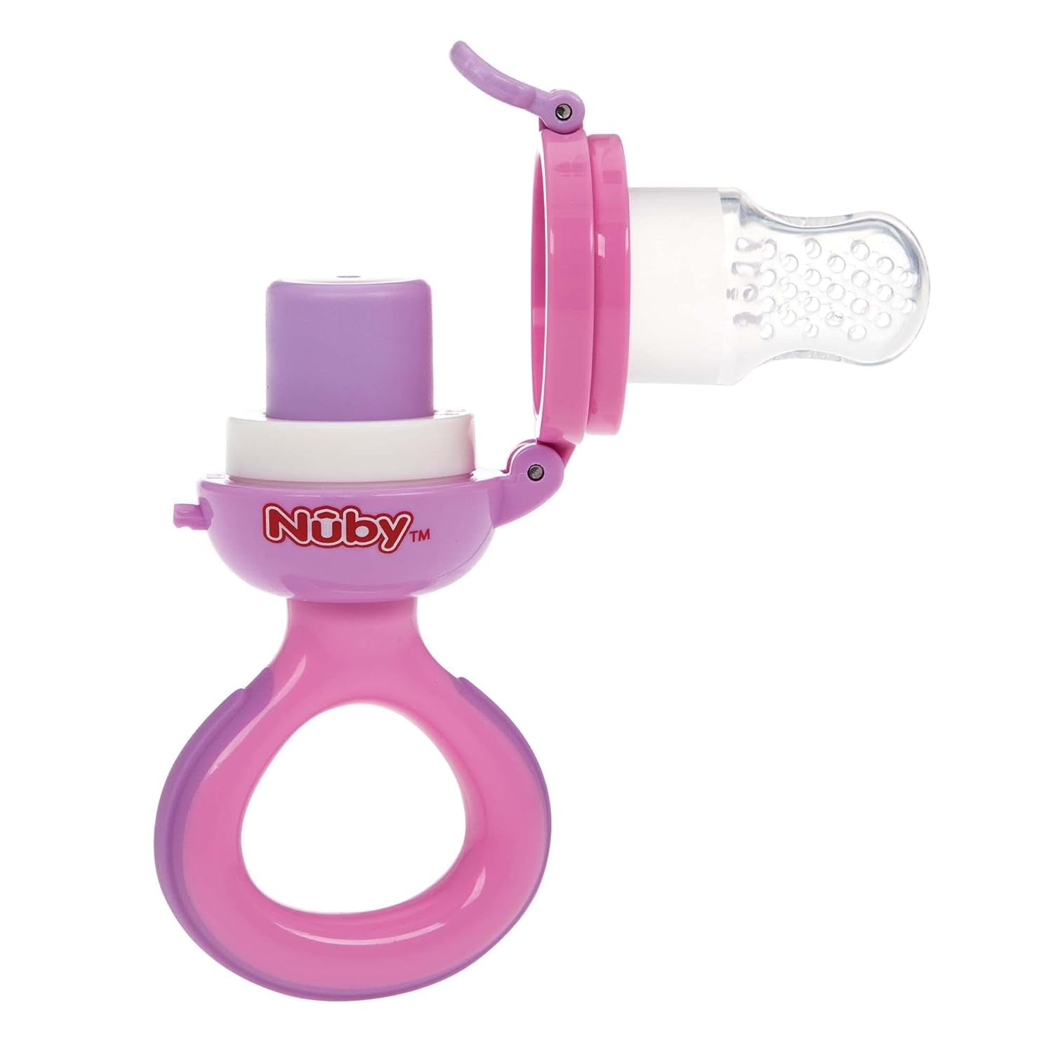 Nuby Silikonowy podajnik owoców Nibbler - Podajnik owoców dla niemowląt 6 miesięcy i małych dzieci - Gryzak do owoców, warzyw i przecierów - Bez BPA - Różowy - 6+ miesięcy