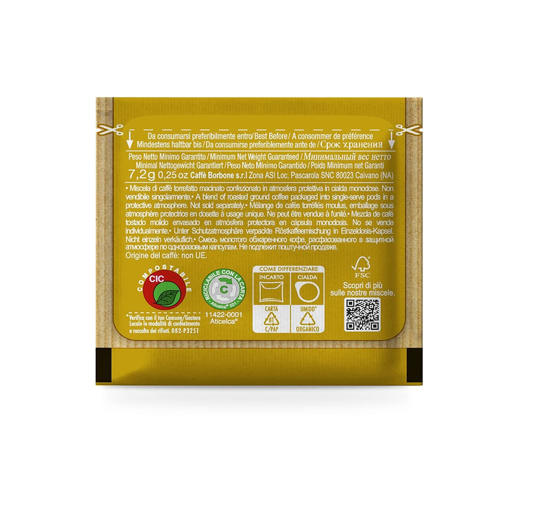 Caffè Borbone Kompostierbare Kaffeepads, Gold-Kaffeemischung - 100 podkładek - Kompatybilne z papierowymi podkładkami ESE System 44 mm