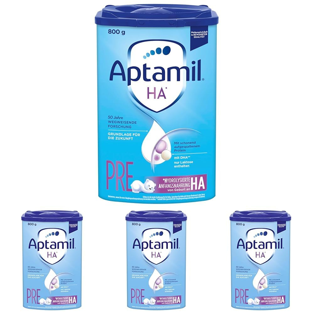 Aptamil HA PRE - Mieszanka dla niemowląt od urodzenia z DHA Bez laktozy, bez oleju palmowego, Mleko w proszku dla niemowląt 800g (4 sztuki w opakowaniu)