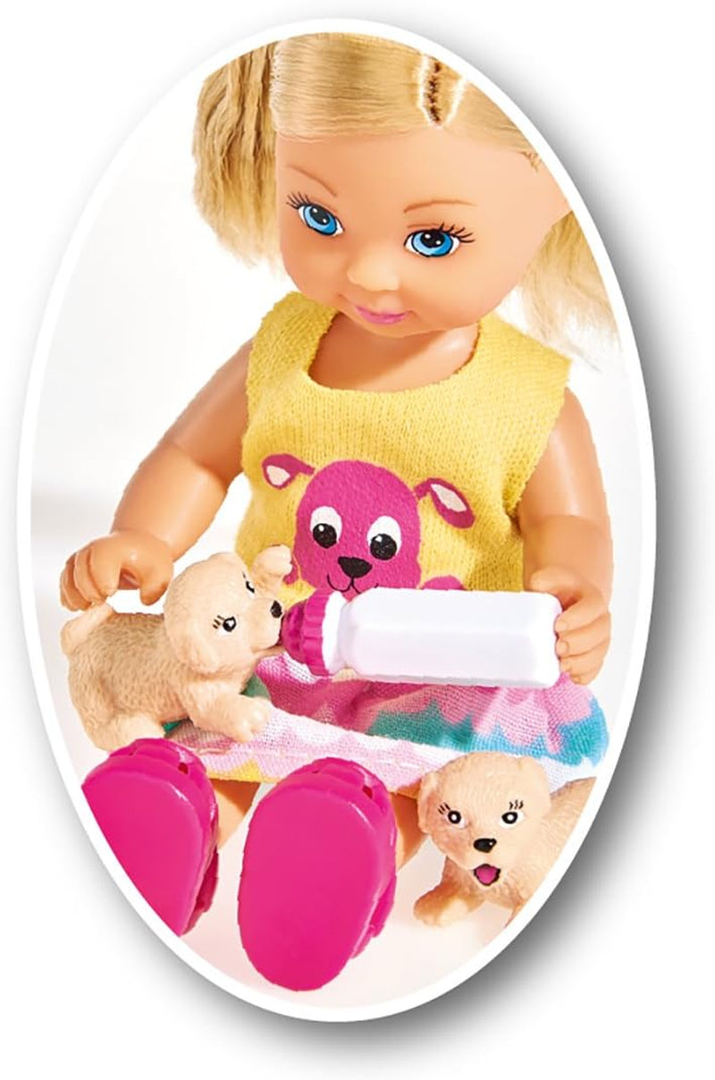 Simba 105733041 - Evi Love Puppy Love with TRZY szczenięta, z budką dla psa i akcesoriami, modna lalka, 12 cm, dla dzieci w wieku 3+