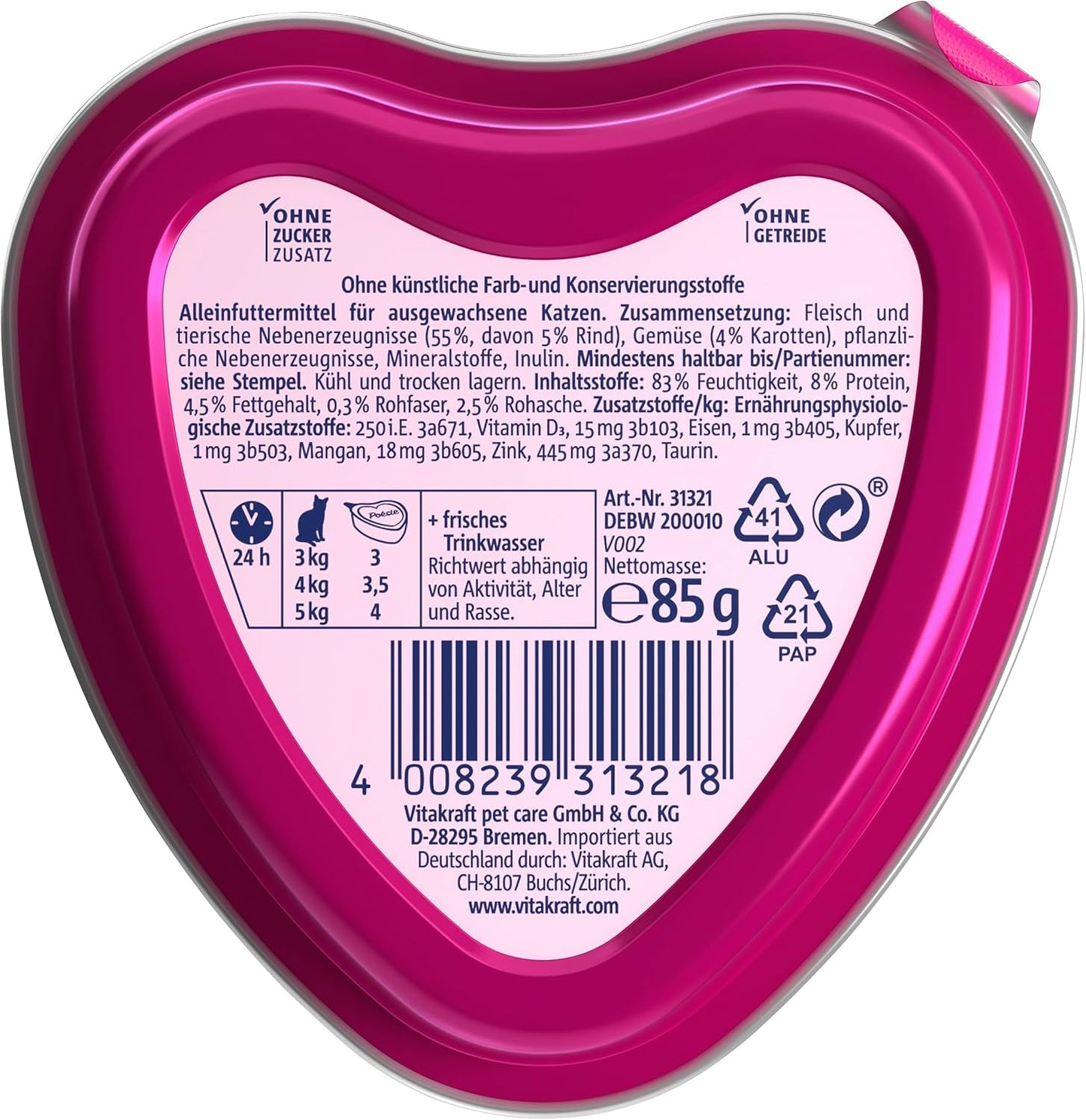 Vitakraft Poésie Création, mokra karma dla kotów, mokra karma w sosie, z wołowiną i marchewką, opakowanie zbiorcze, bez dodatku cukru i zbóż (15 x 85g)