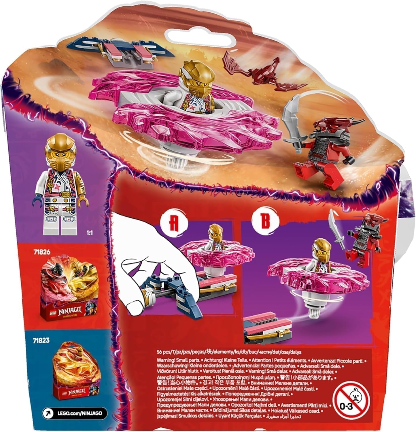 LEGO NINJAGO Smok Sory Spinjitzu Spinner — zabawka Ninja z 2 minifigurkami — mały zestaw do zabawy dla dzieci — pomysł na prezent dla chłopców i dziewcząt w wieku 6 lat 71824 Zestawy do budowania Besuche den LEGO-Store