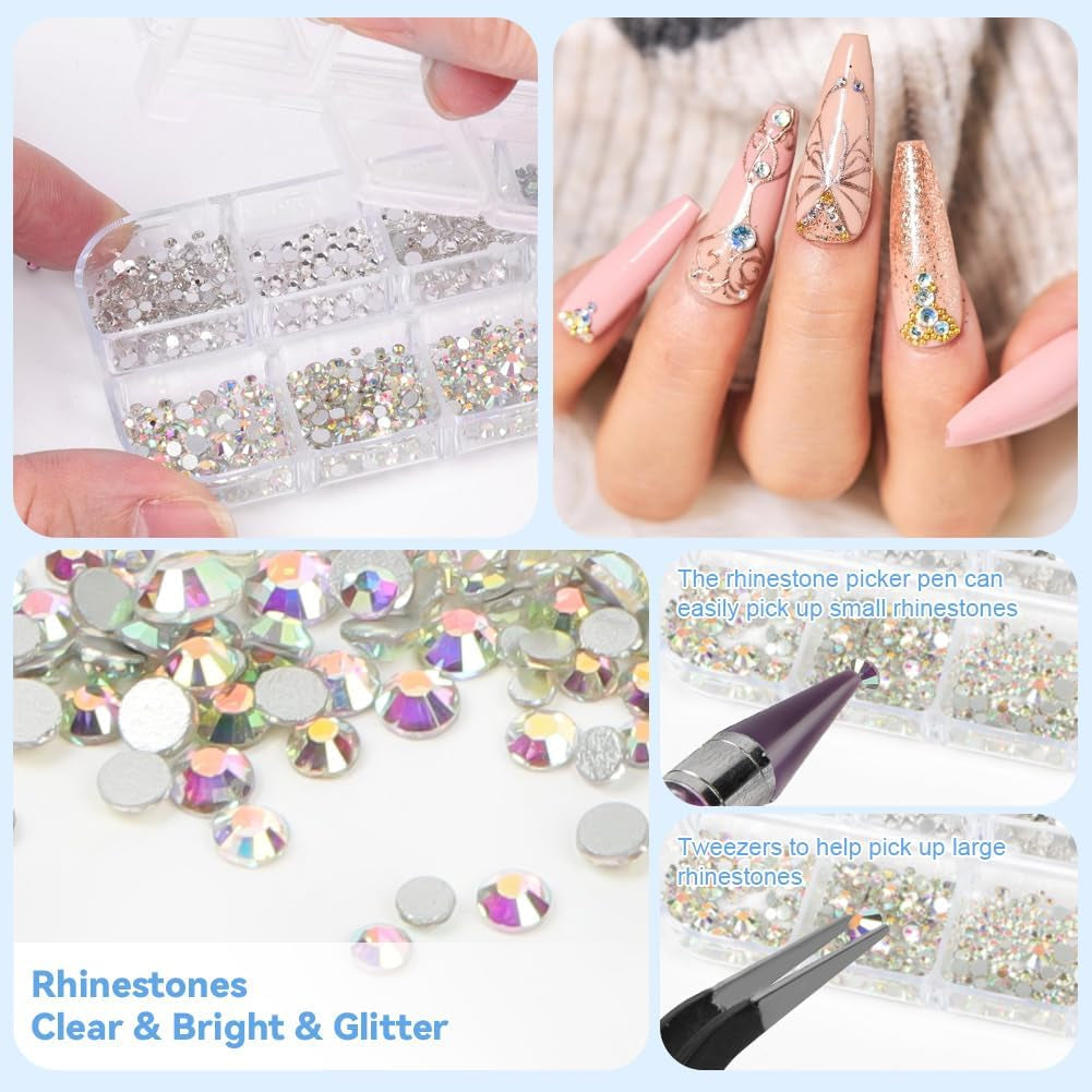 Harz Strasssteine ​​4200 szt. Strass Kristalle 1Mm-5Mm Gemischte Kinder Bastelsachen Kit Mit Strass Mit Picking Pinzette Und Stift Für DIY Nägel Kleidung Kunsthandwerk Gemischt Becher Party (A)