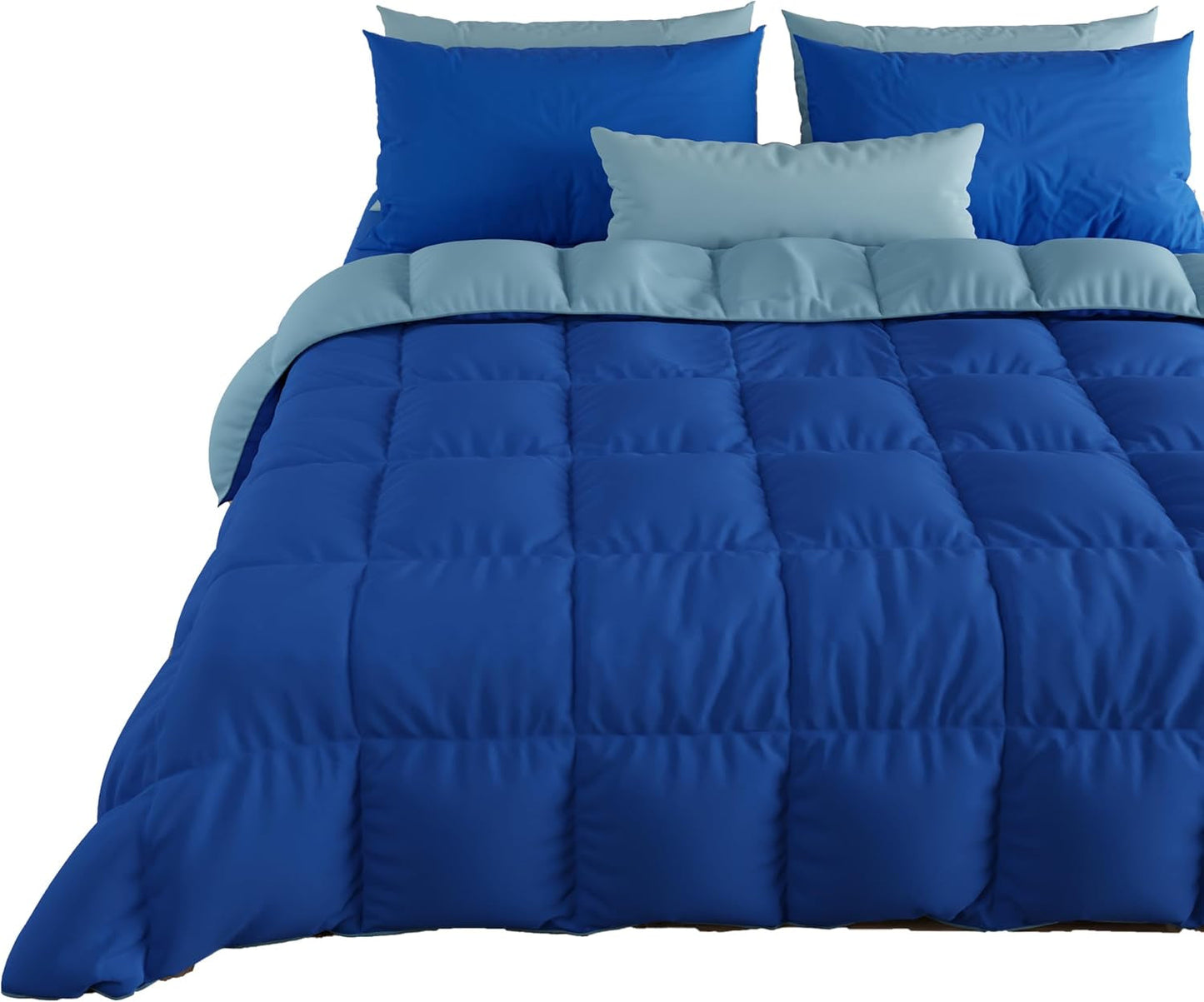 PETTI Artigiani Italiani - Kołdra zimowa na łóżko podwójne, maxi, monochromatyczna, dwustronna, biała, szara, 100% Made in Italy Kołdry i kołdry Naty Shop Blue Rozmiar łóżka 160X200: [Kołdra 240 X 260 Cm]