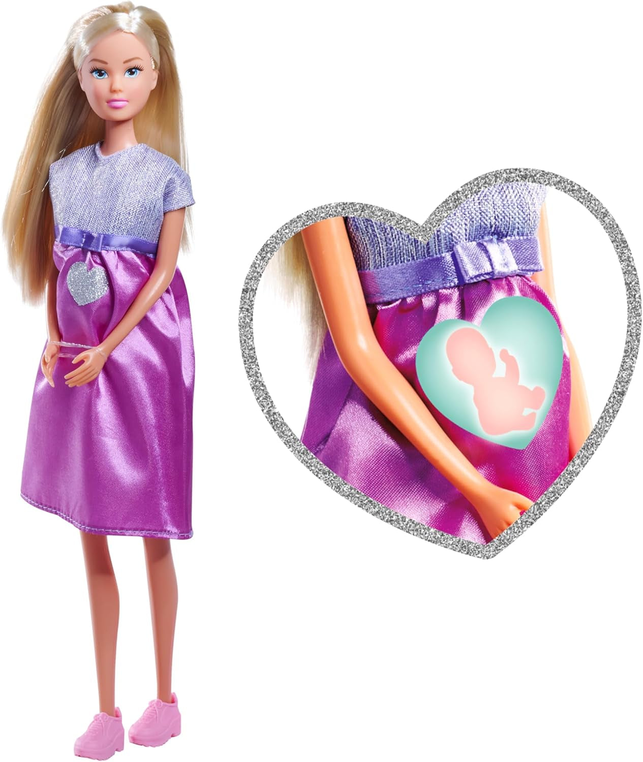 Simba Steffi Love Welcome Baby 29cm Steffi w ciąży 12 sztuk akcesoriów do odgrywania ról Modna lalka z 4cm laleczką bobas zabawka dla dzieci w wieku 3+