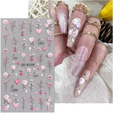 JMEOWIO 3D Nagelsticker Blumen Nail Art Naklejka Selbstklebend Nagelaufkleber 5D Stereoskopisch Frühling Sommer Dekoration Nageldesign Zubehör 4 Blatt