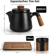 MIAMIO - Zestaw do herbaty japońskiej/chińskiej 6 x 100 ml / Czajnik azjatycki 620 ml z zaparzaczem, Tradycyjny japoński zestaw do herbaty dla miłośników herbaty/mężczyzn/kobiet (czarny)