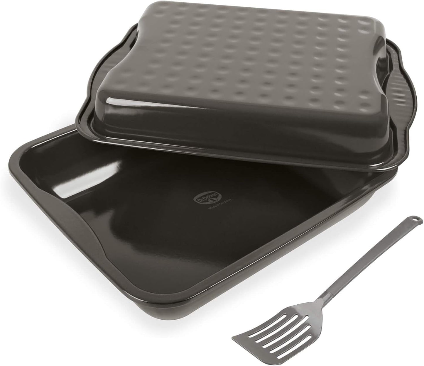 Dr. Oetker Maxi Fryer ze stalową pokrywą, kwadratowe naczynie rodzinne do pieczenia kurczaka i warzyw Formy i blachy do pieczenia Naty Shop