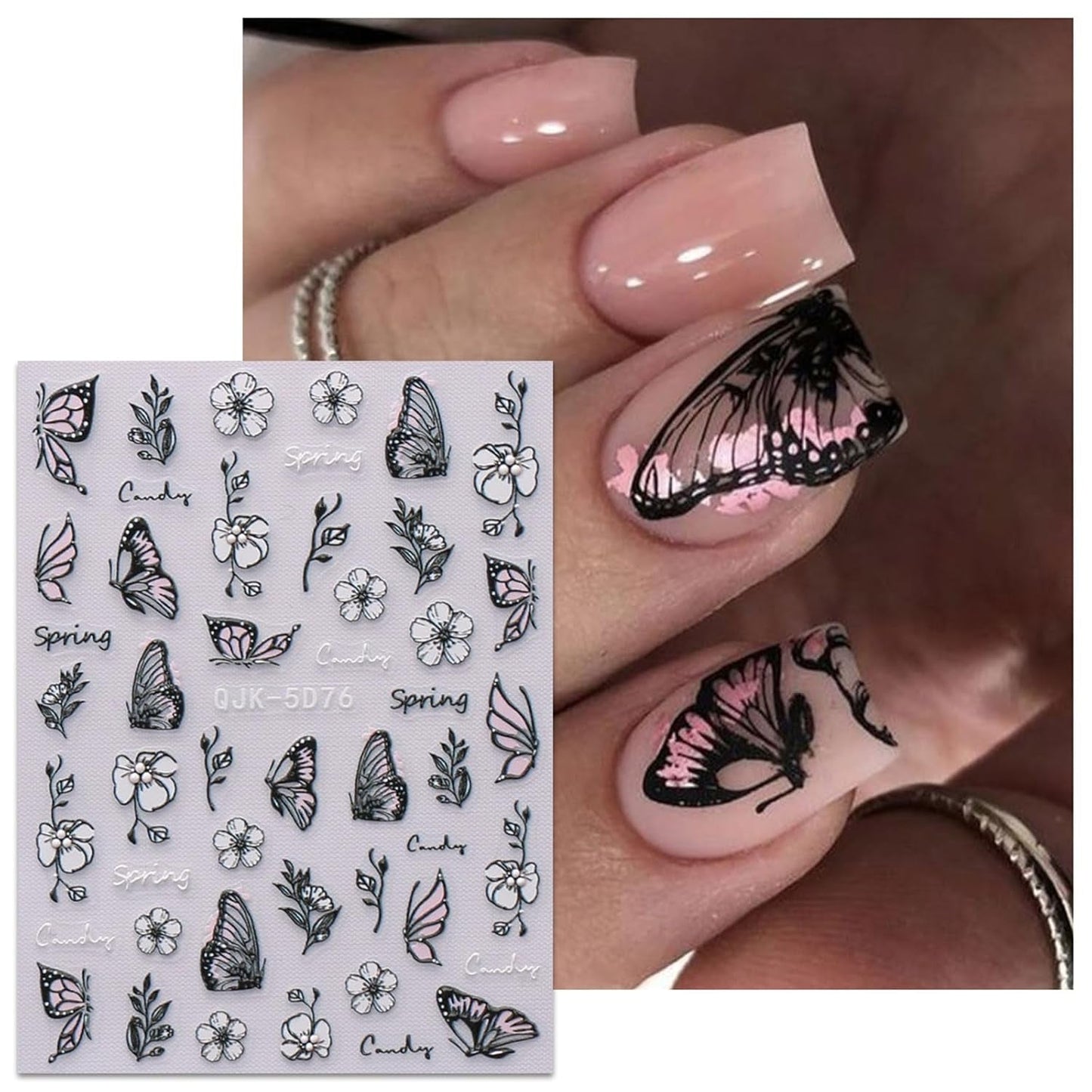 JMEOWIO 6 Blatt 3D Nagelsticker Frühlings Blume Nail Art Naklejka Selbstklebend Nagelaufkleber 5D Stereoskopisch Bunte Sommer Blumen Dekoration Nageldesign Zubehör